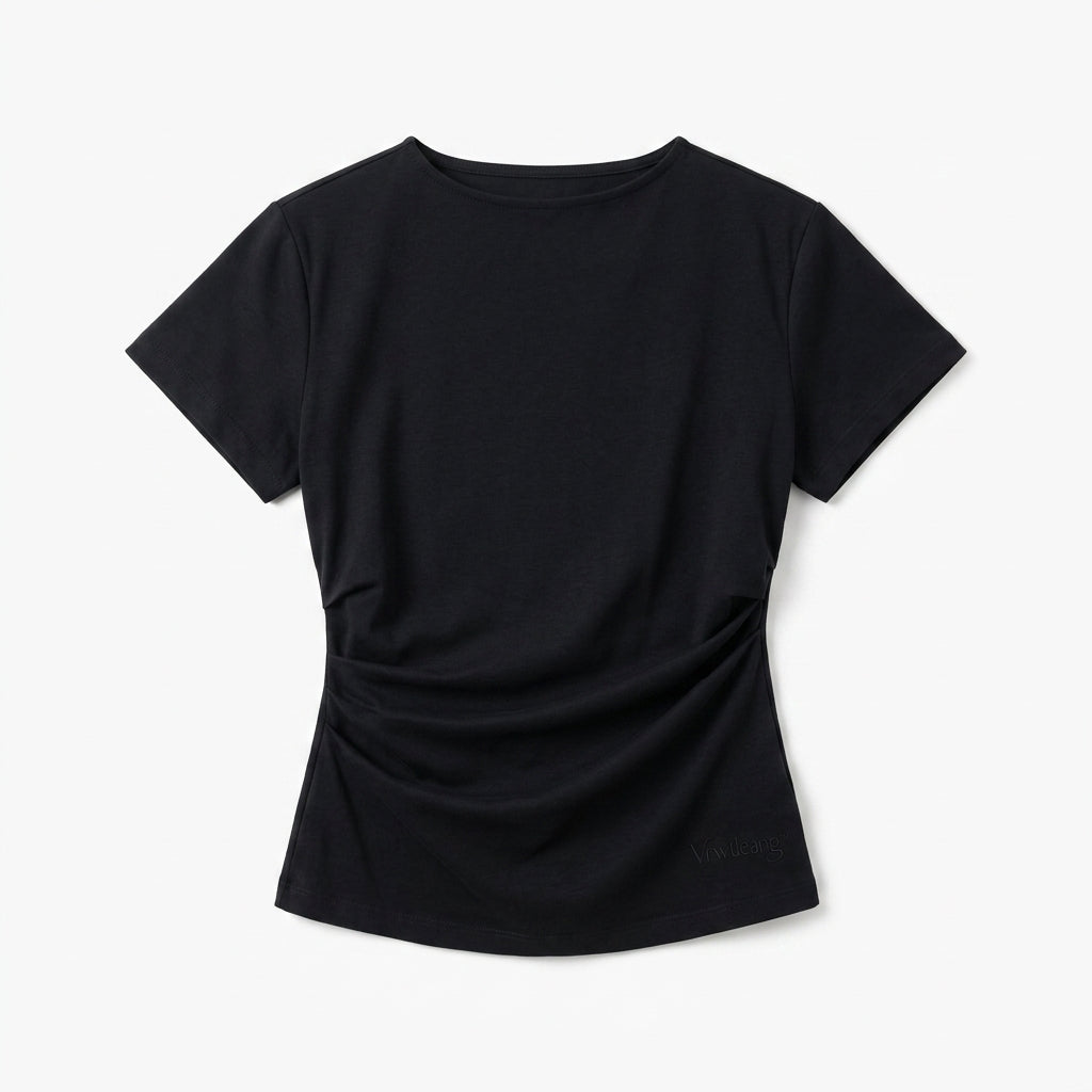 Vrwtleang™ Aureline Women’s Draped Cotton T-Shirt — Relaxed Fit Sculpted Waist Premium Casual Top