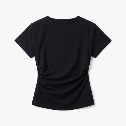 Vrwtleang™ Aureline Women’s Draped Cotton T-Shirt — Relaxed Fit Sculpted Waist Premium Casual Top