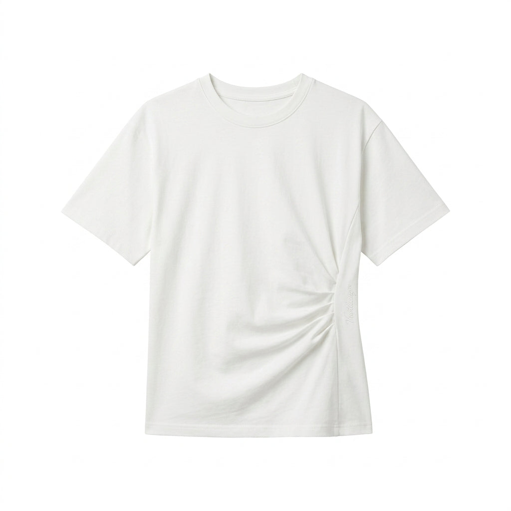 Vrwtleang™ Aureline Women’s Draped Cotton T-Shirt — Relaxed Fit Sculpted Waist Premium Casual Top