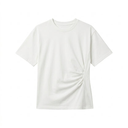 Vrwtleang™ Aureline Women’s Draped Cotton T-Shirt — Relaxed Fit Sculpted Waist Premium Casual Top