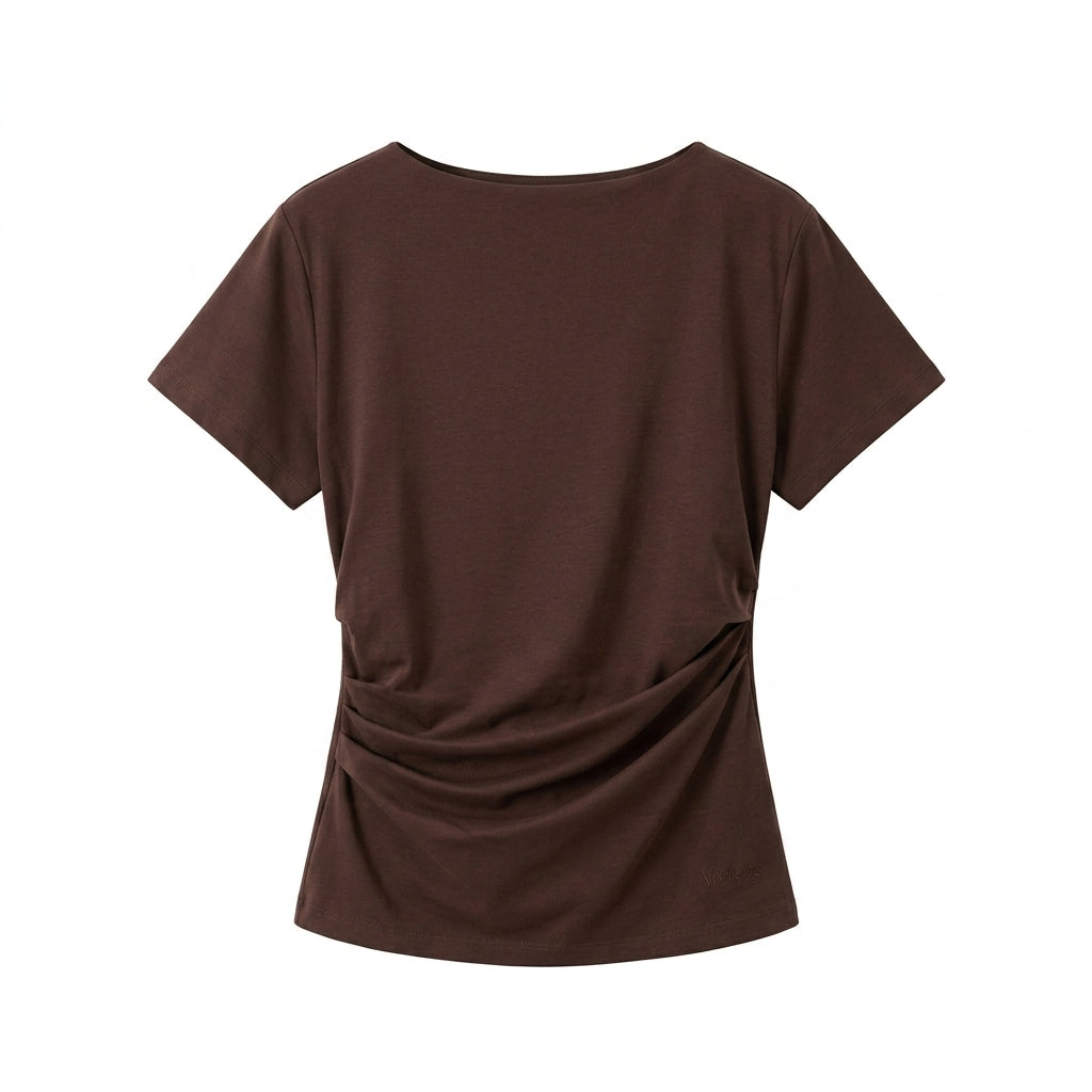 Vrwtleang™ Aureline Women’s Draped Cotton T-Shirt — Relaxed Fit Sculpted Waist Premium Casual Top