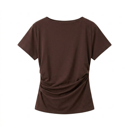 Vrwtleang™ Aureline Women’s Draped Cotton T-Shirt — Relaxed Fit Sculpted Waist Premium Casual Top