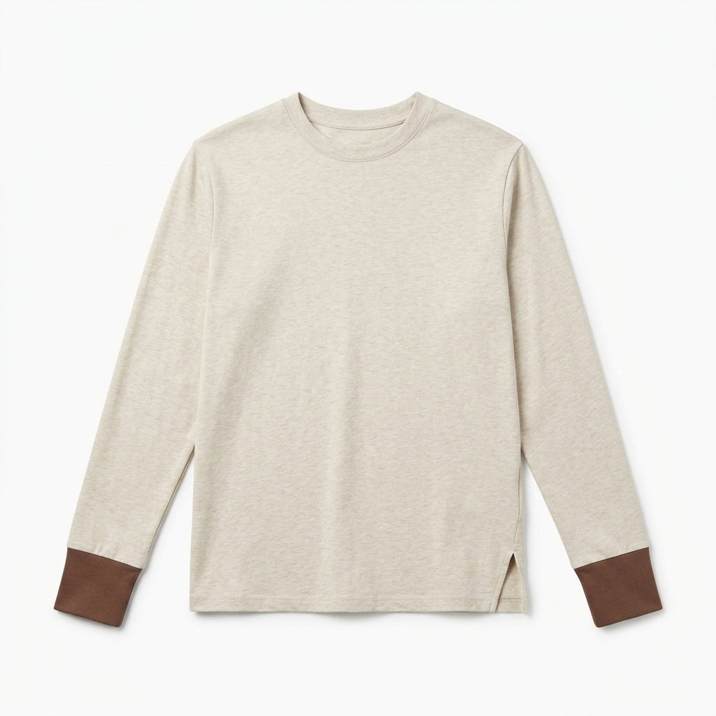 Vrwtleang™ Halcyon Unisex Split-Hem Long-Sleeve T-Shirt — Relaxed Layering Top With Contrast Cuffs