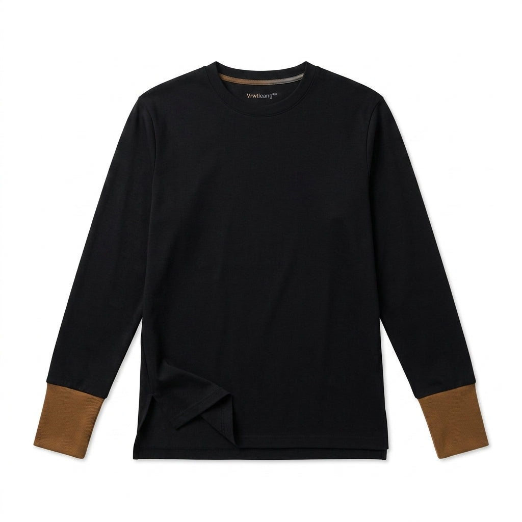 Vrwtleang™ Halcyon Unisex Split-Hem Long-Sleeve T-Shirt — Relaxed Layering Top With Contrast Cuffs