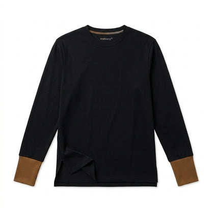 Vrwtleang™ Halcyon Unisex Split-Hem Long-Sleeve T-Shirt — Relaxed Layering Top With Contrast Cuffs