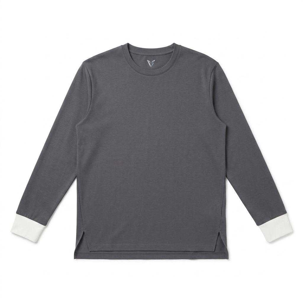 Vrwtleang™ Halcyon Unisex Split-Hem Long-Sleeve T-Shirt — Relaxed Layering Top With Contrast Cuffs