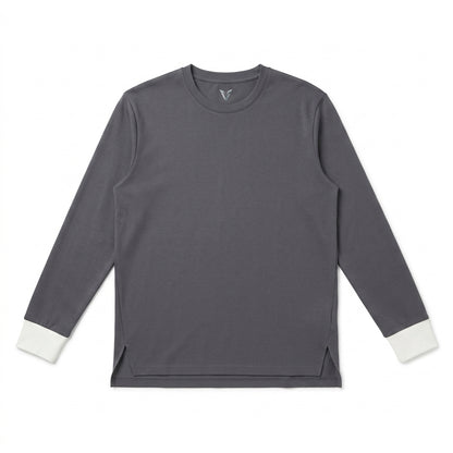 Vrwtleang™ Halcyon Unisex Split-Hem Long-Sleeve T-Shirt — Relaxed Layering Top With Contrast Cuffs