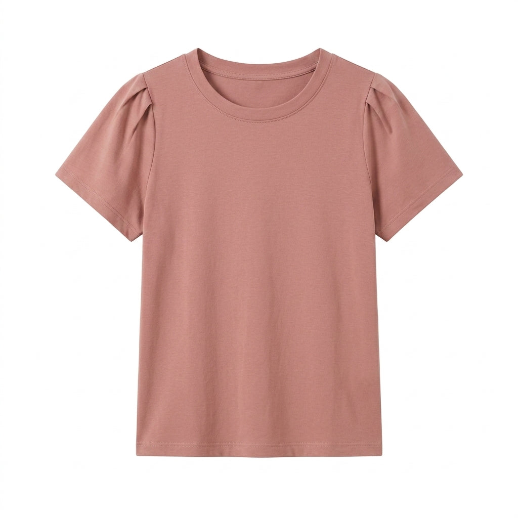 Vrwtleang™ Solenne Women’s Pleated-Shoulder T-Shirt — Elegant Cotton Jersey Statement Sleeve Top