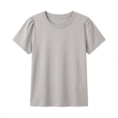 Vrwtleang™ Solenne Women’s Pleated-Shoulder T-Shirt — Elegant Cotton Jersey Statement Sleeve Top