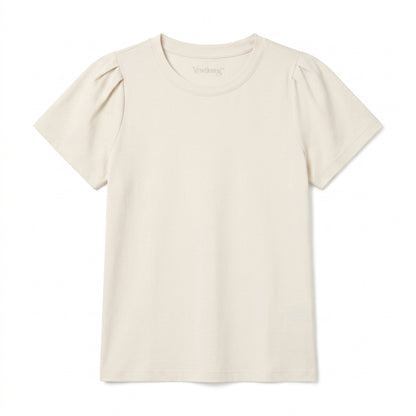 Vrwtleang™ Solenne Women’s Pleated-Shoulder T-Shirt — Elegant Cotton Jersey Statement Sleeve Top