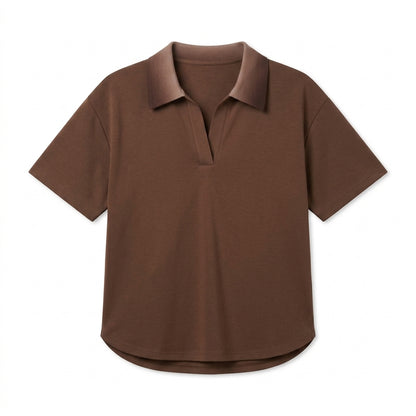 Vrwtleang™ Celestine Women’s Knit-Collar Relaxed Polo — Premium Casual Short-Sleeve Jersey Top