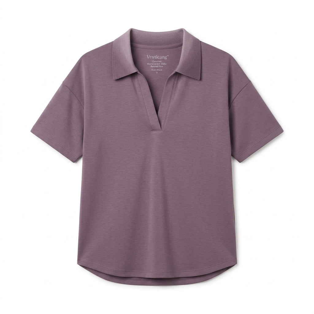 Vrwtleang™ Celestine Women’s Knit-Collar Relaxed Polo — Premium Casual Short-Sleeve Jersey Top