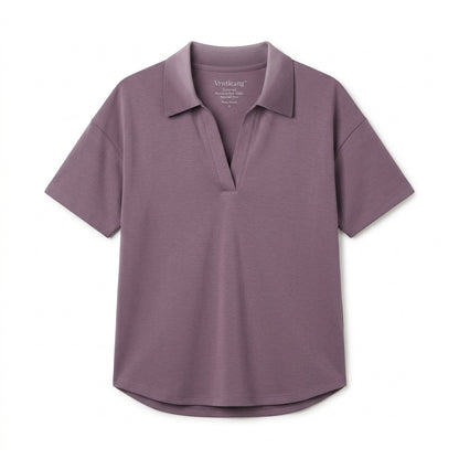 Vrwtleang™ Celestine Women’s Knit-Collar Relaxed Polo — Premium Casual Short-Sleeve Jersey Top