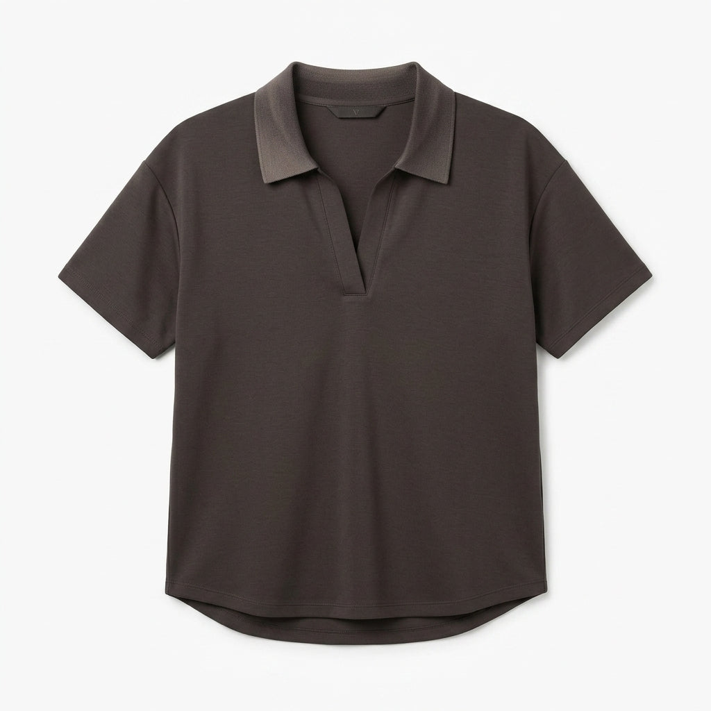 Vrwtleang™ Celestine Women’s Knit-Collar Relaxed Polo — Premium Casual Short-Sleeve Jersey Top