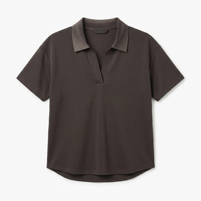 Vrwtleang™ Celestine Women’s Knit-Collar Relaxed Polo — Premium Casual Short-Sleeve Jersey Top
