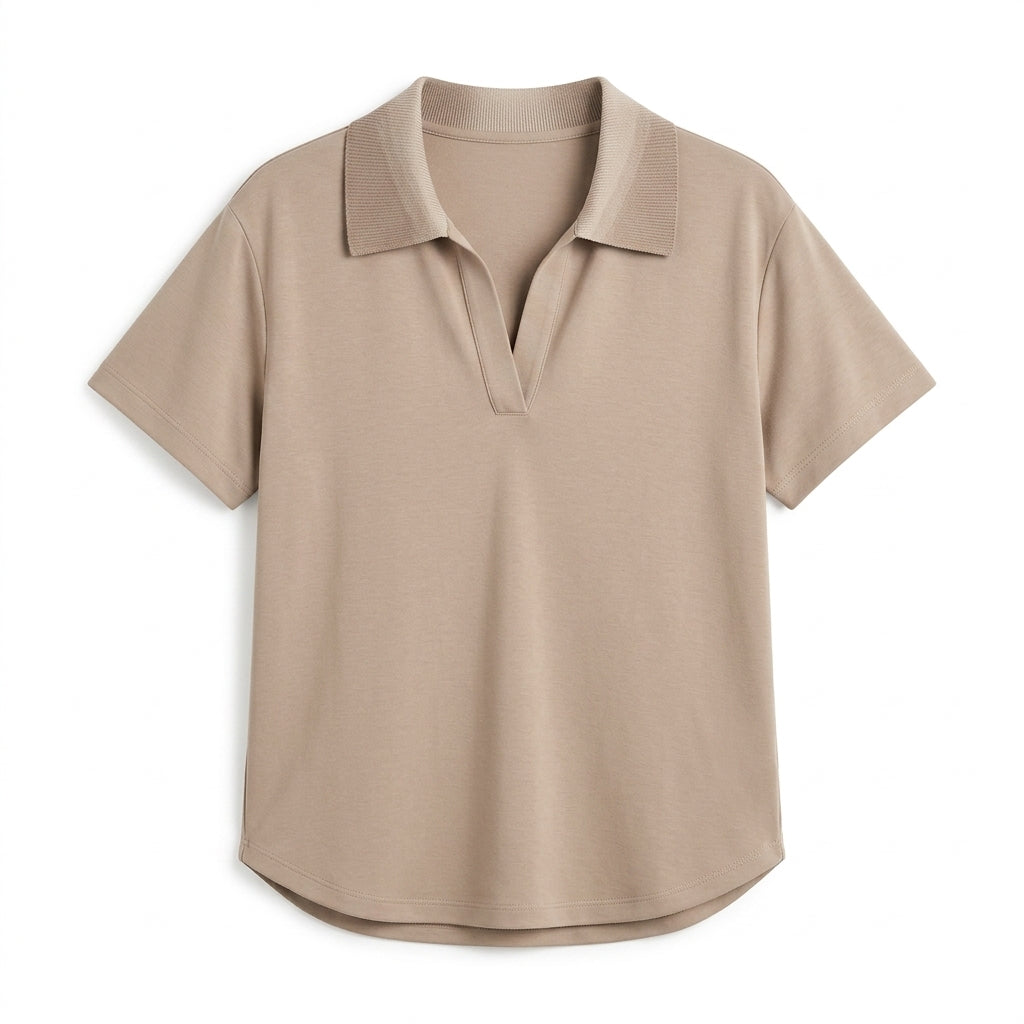 Vrwtleang™ Celestine Women’s Knit-Collar Relaxed Polo — Premium Casual Short-Sleeve Jersey Top