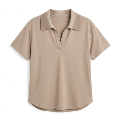 Vrwtleang™ Celestine Women’s Knit-Collar Relaxed Polo — Premium Casual Short-Sleeve Jersey Top