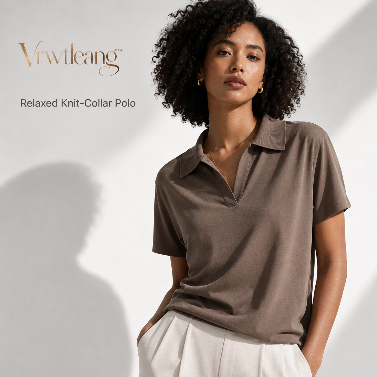 Vrwtleang™ Celestine Women’s Knit-Collar Relaxed Polo — Premium Casual Short-Sleeve Jersey Top