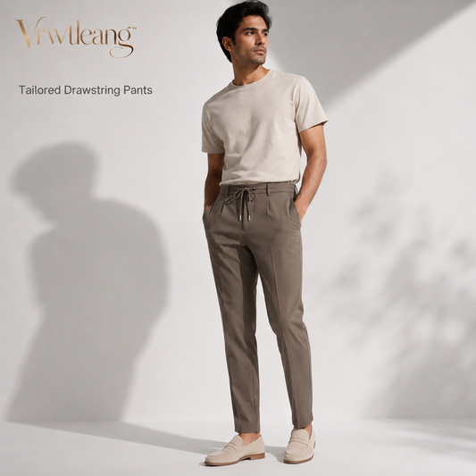 Vrwtleang™ Vale Men’s Relaxed Tailored Drawstring Pants — Tapered Casual Trousers With Stretch Waist