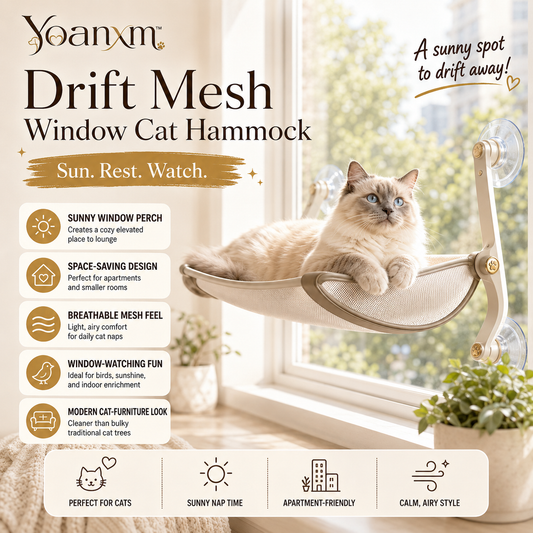 Yoanxm™ Drift Mesh Window Cat Hammock, Cat Window Perch, Small Pet Resting Shelf, Sunny Window Cat Bed, Space-Saving Cat Lounger