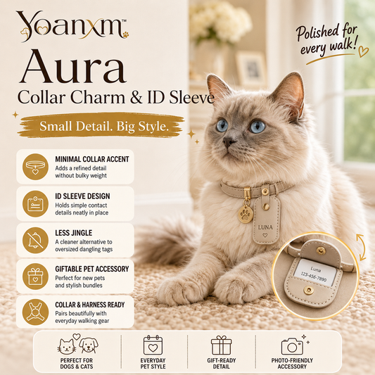 Yoanxm™ Aura Pet Collar Charm, Dog ID Tag Sleeve, Cat Collar Accessory, Minimal Pet Name Tag Holder, Stylish Collar Accent