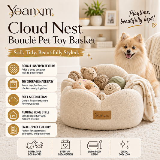 Yoanxm™ Cloud Nest Bouclé Pet Toy Basket, Dog Toy Storage Bin, Cat Toy Organizer, Soft Pet Basket, Neutral Home Storage